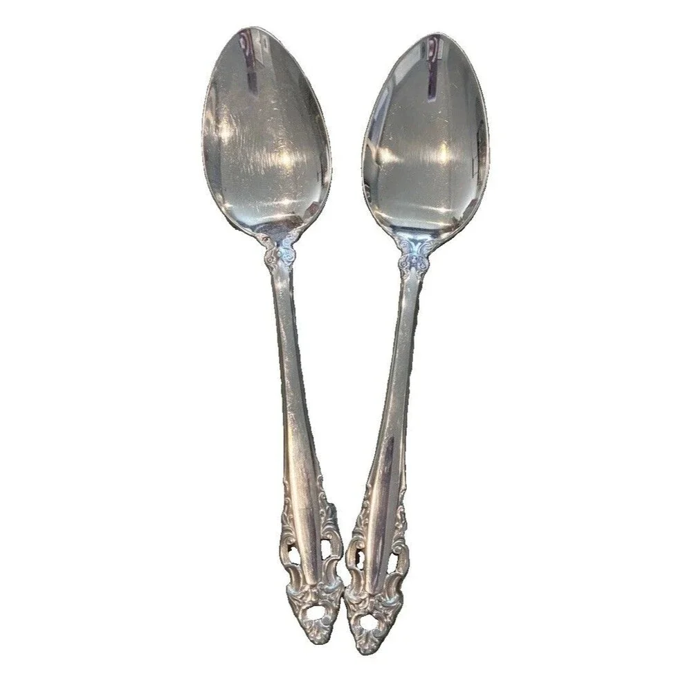 Set of 2 Oneida Pierced Baroque Serving Spoons